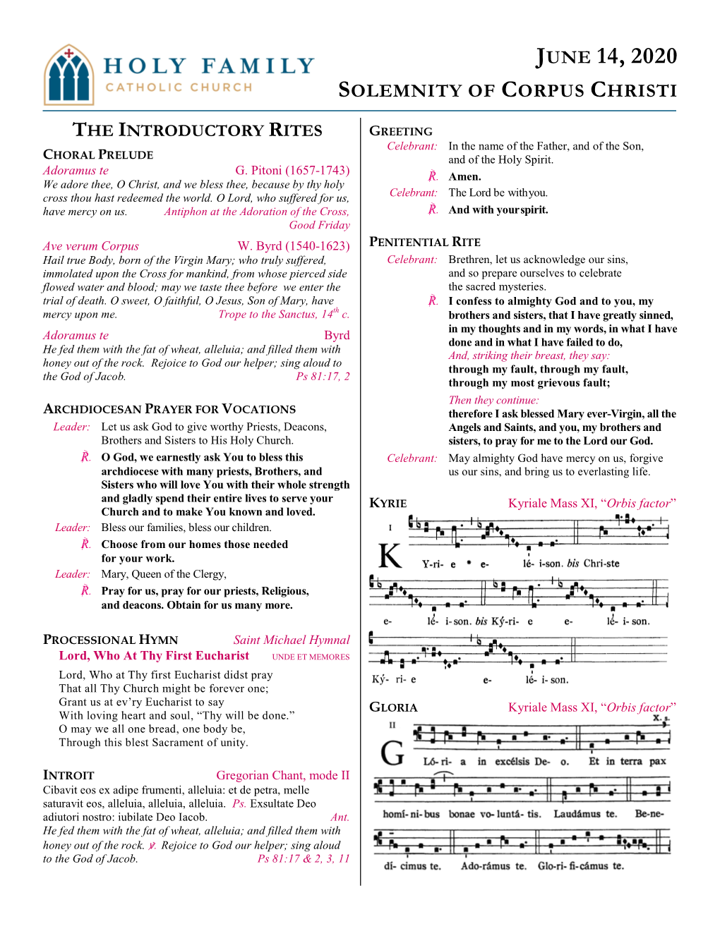 June 14, 2020 Solemnity of Corpus Christi