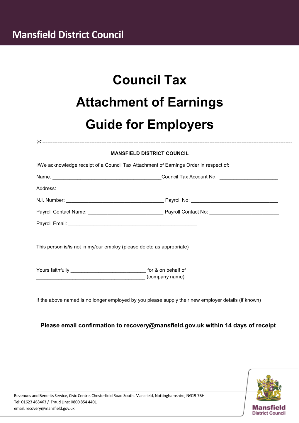 Council Tax Attachment of Earnings Guide for Employers