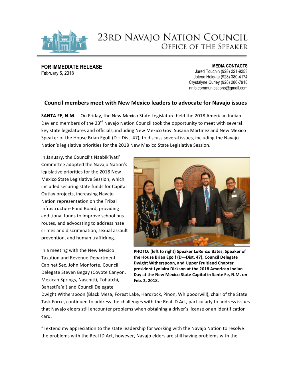 Council Members Meet with New Mexico Leaders to Advocate for Navajo Issues