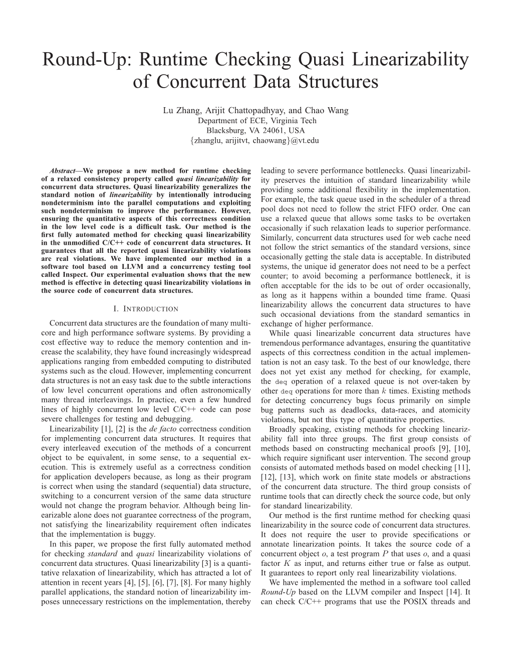 Round-Up: Runtime Checking Quasi Linearizability Of