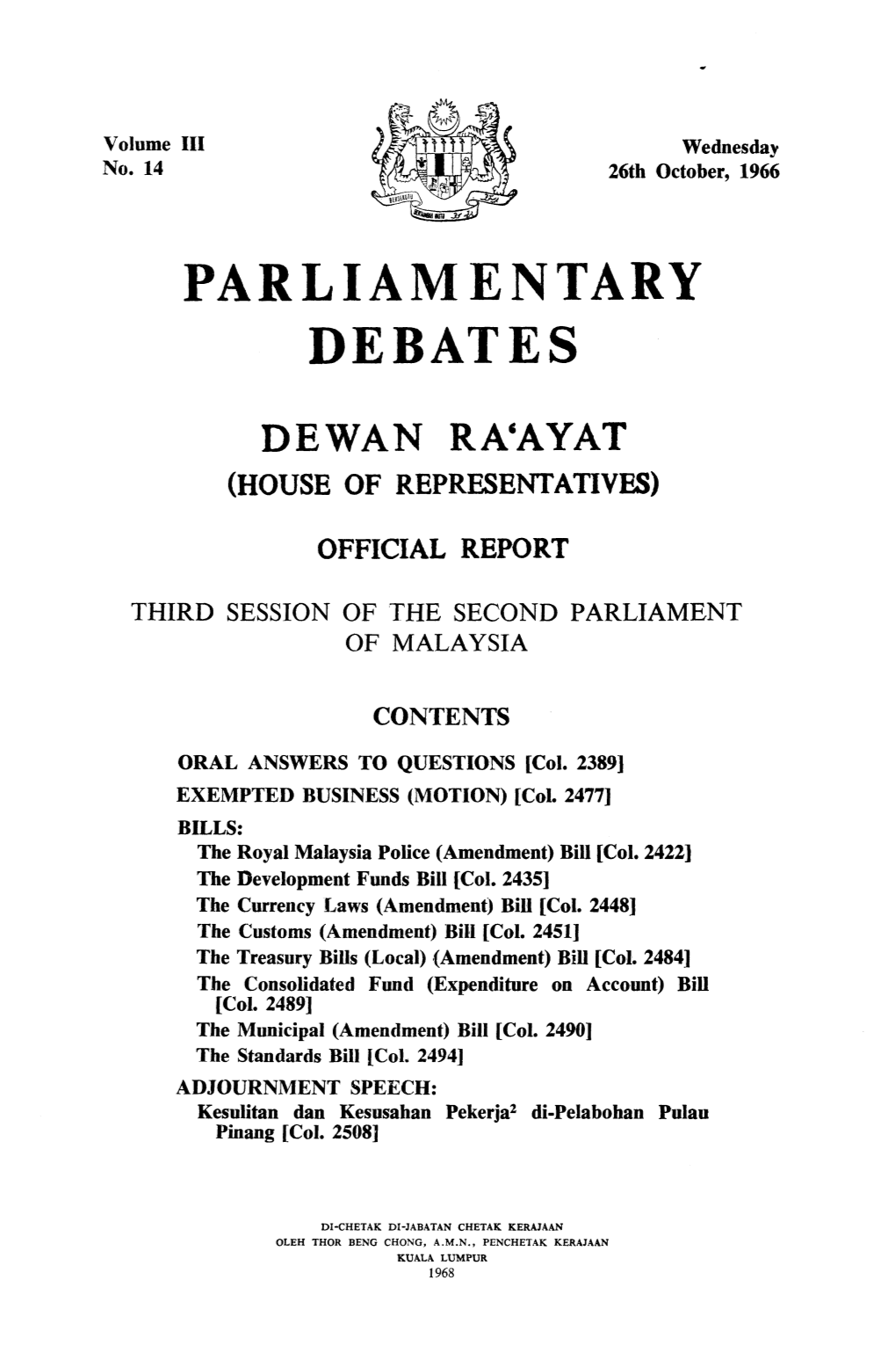 Parliamentary Debates