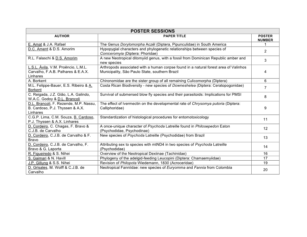 Poster Sessions Author Paper Title Poster Number E