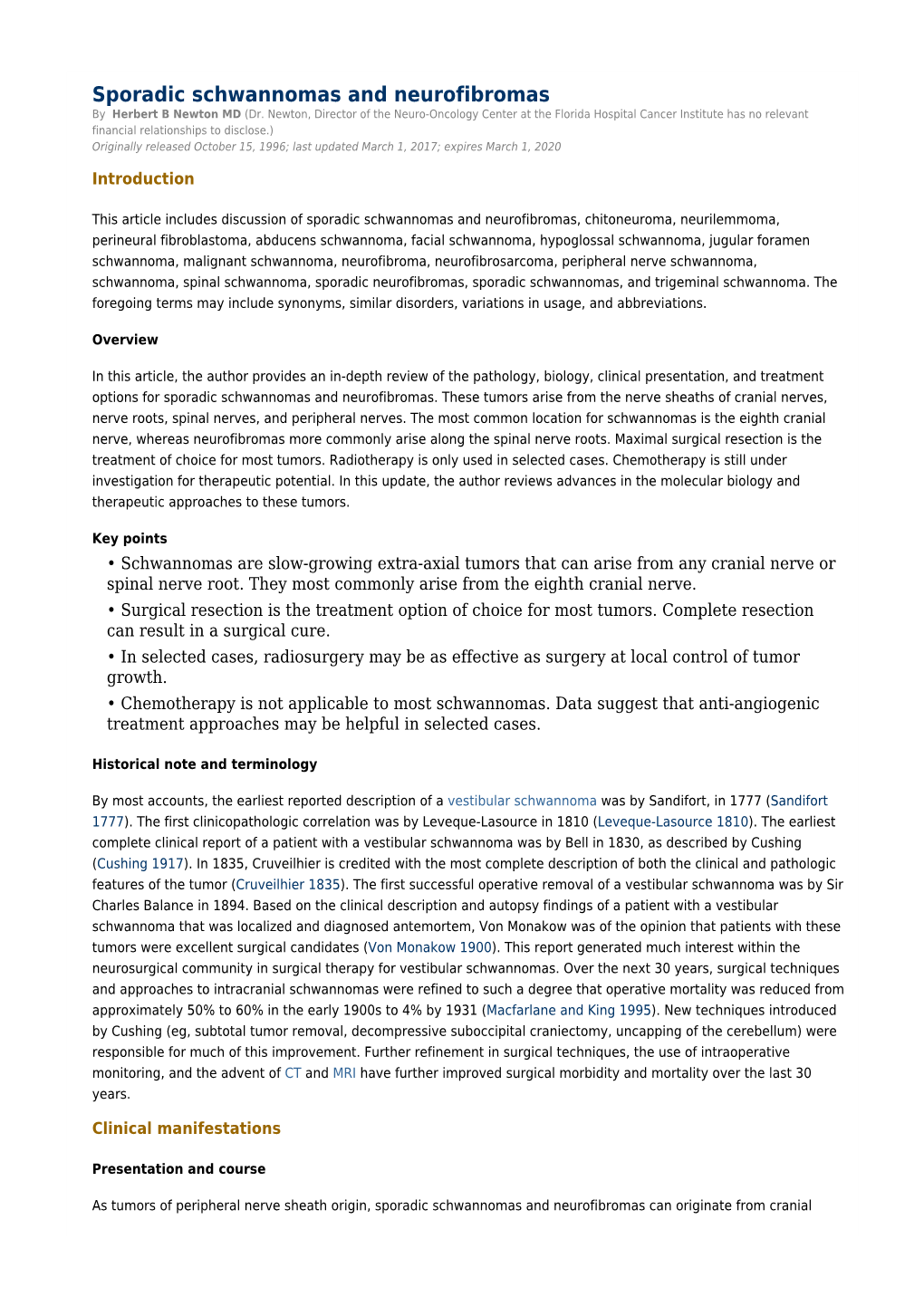 Sporadic Schwannomas and Neurofibromas by Herbert B Newton MD (Dr