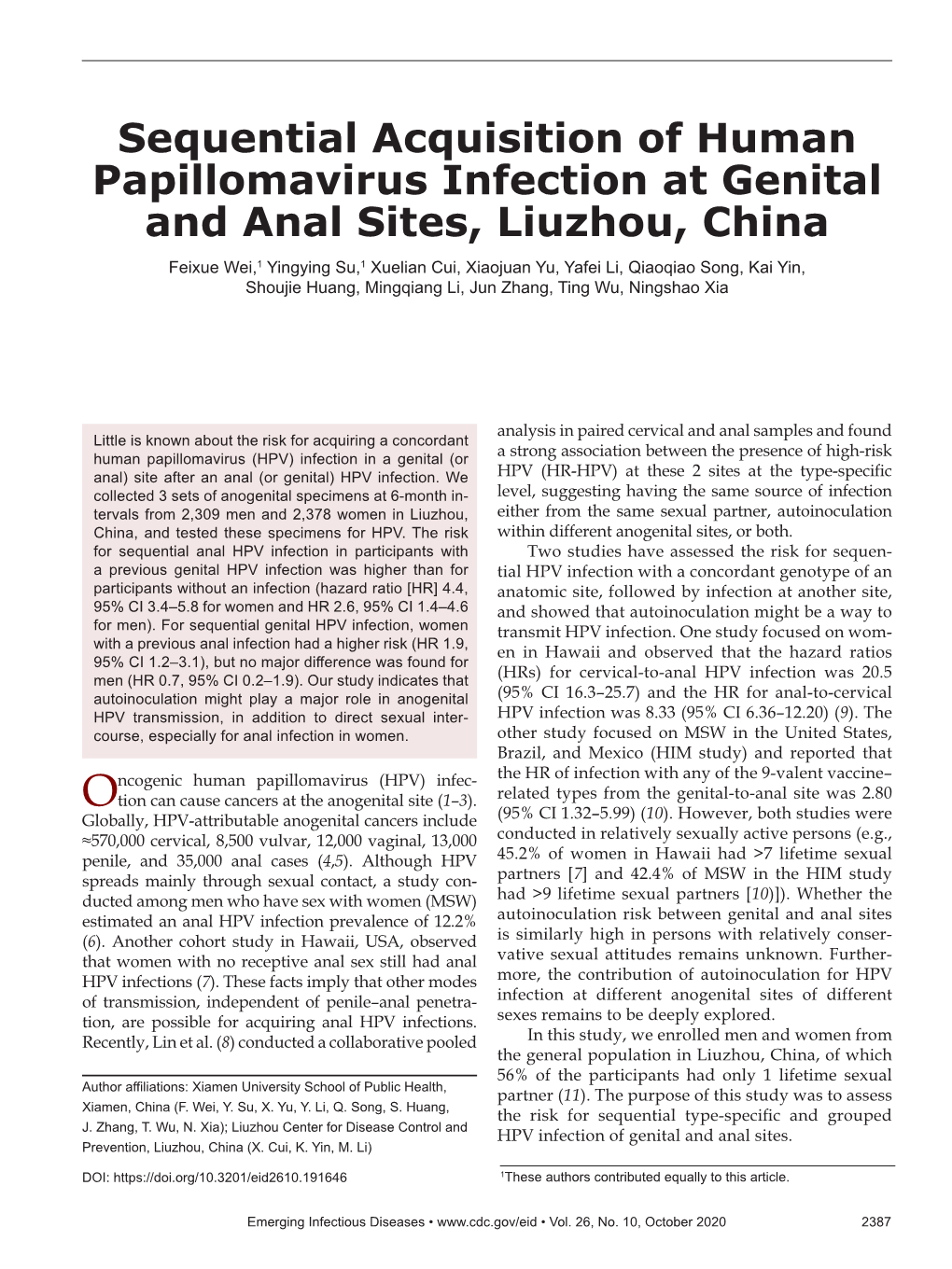 Sequential Acquisition of Human Papillomavirus Infection at Genital