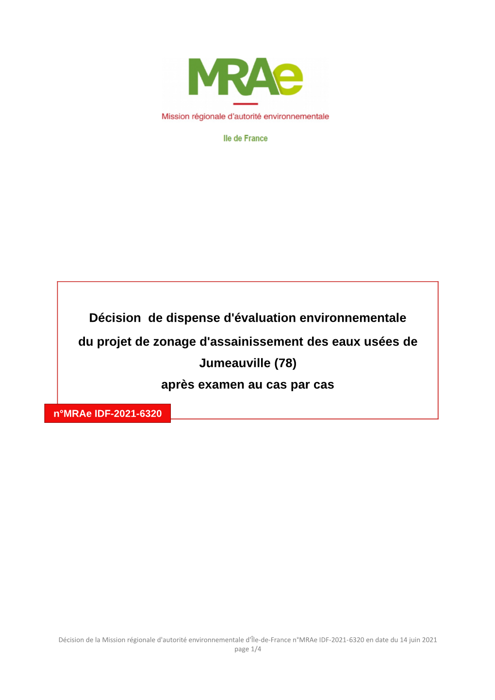 Décision De Dispense D'évaluation Environnementale Du Projet De