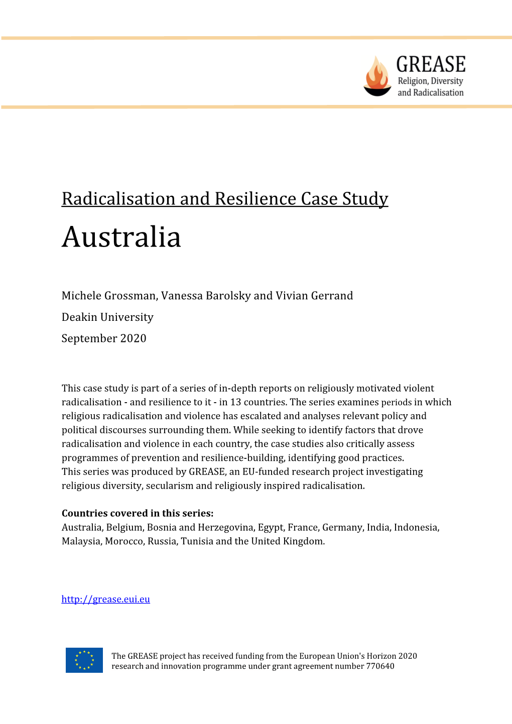 Radicalisation and Resilience Case Study Australia