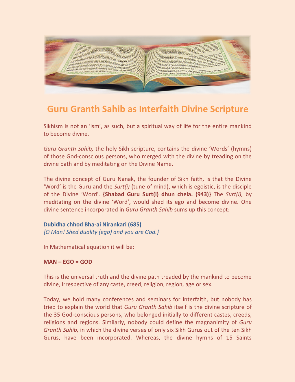 Guru Granth Sahib As Interfaith Divine Scripture