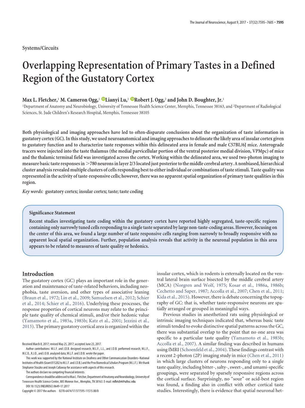 Overlapping Representation of Primary Tastes in a Defined Region of the Gustatory Cortex