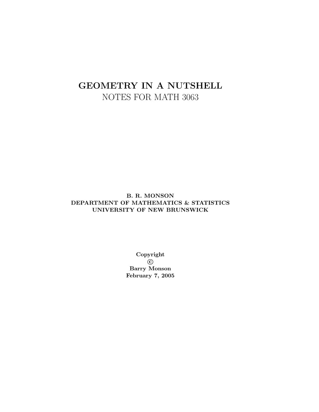 Geometry in a Nutshell Notes for Math 3063