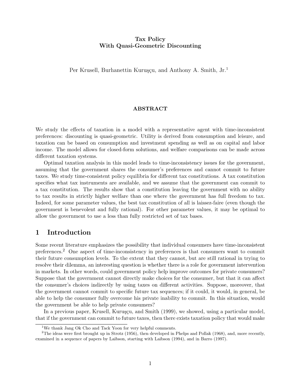 Tax Policy with Quasi-Geometric Discounting