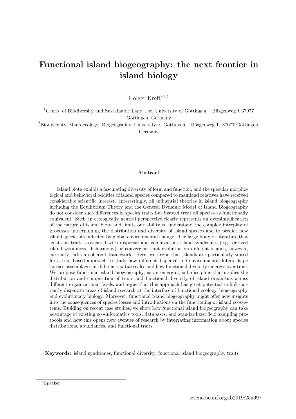 Functional Island Biogeography: the Next Frontier in Island Biology