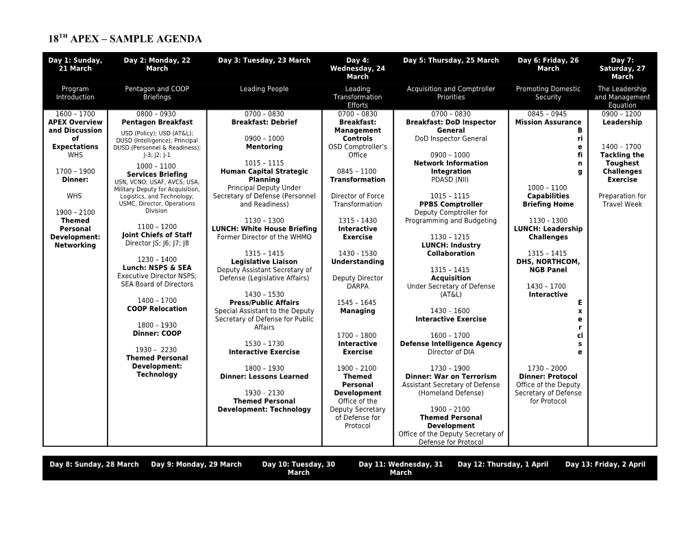 18Th APEX SAMPLE Agenda