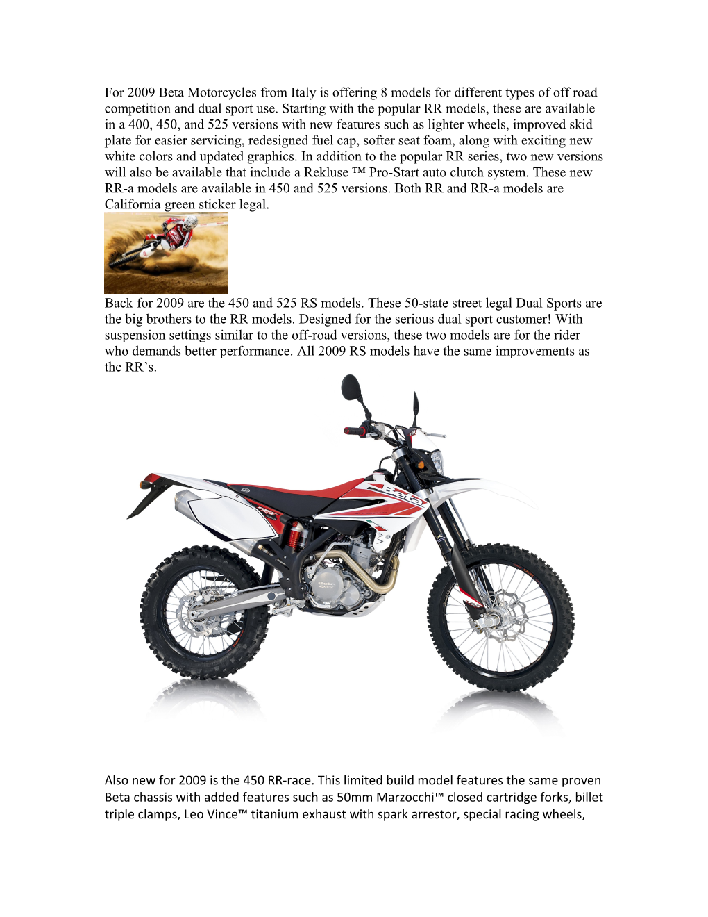 For 2009 Beta Motorcycles from Italy Is Offering 8 Models for Different Types of Off Road