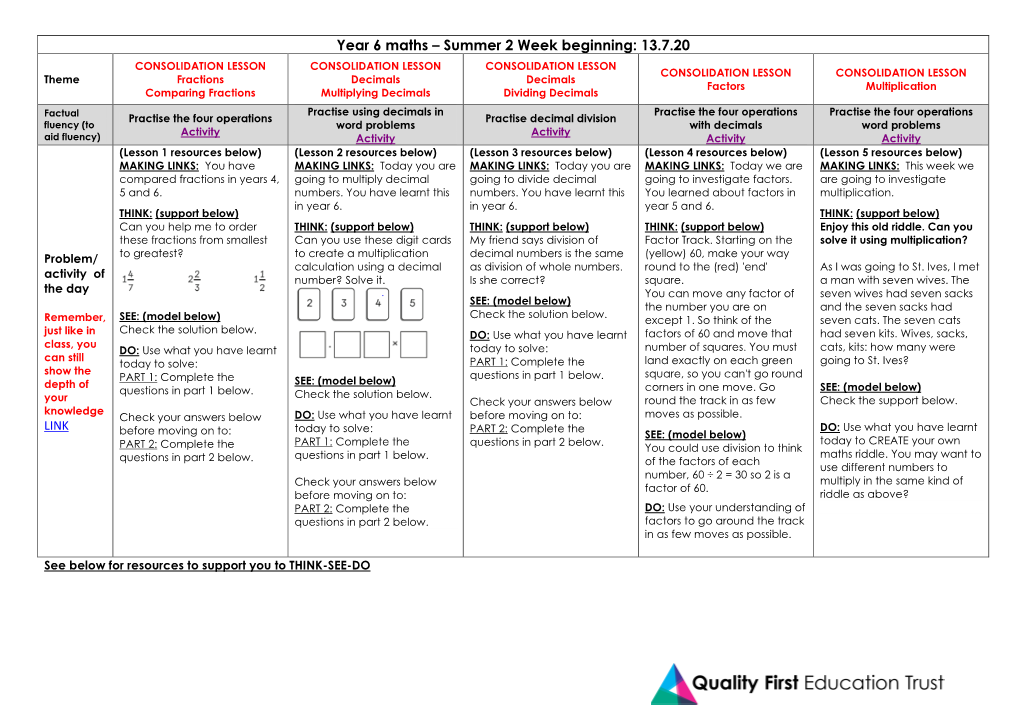 Year 6 Maths – Summer 2 Week Beginning: 13.7.20