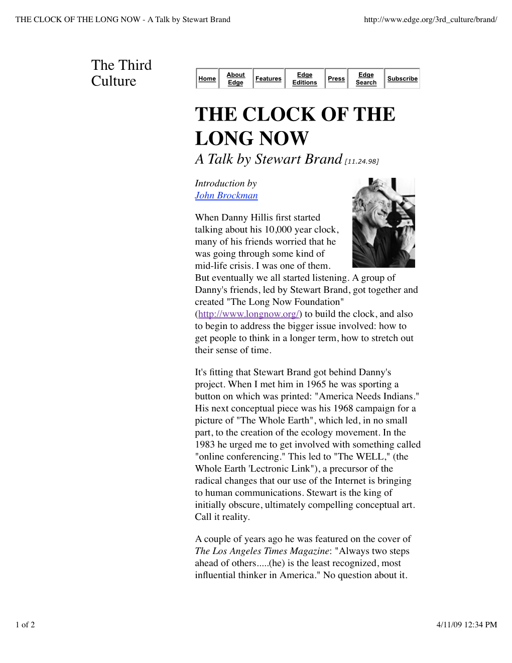 THE CLOCK of the LONG NOW - a Talk by Stewart Brand