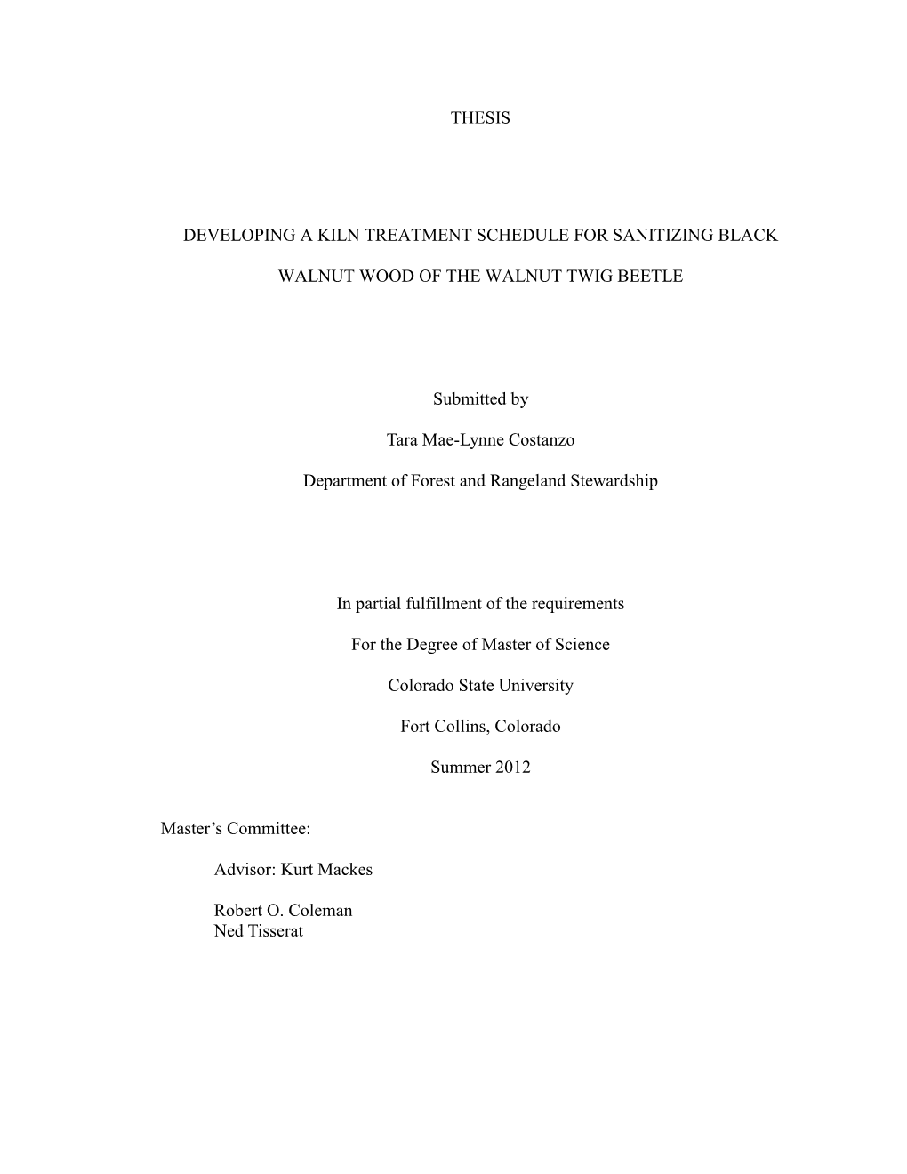 Thesis Developing a Kiln Treatment Schedule For