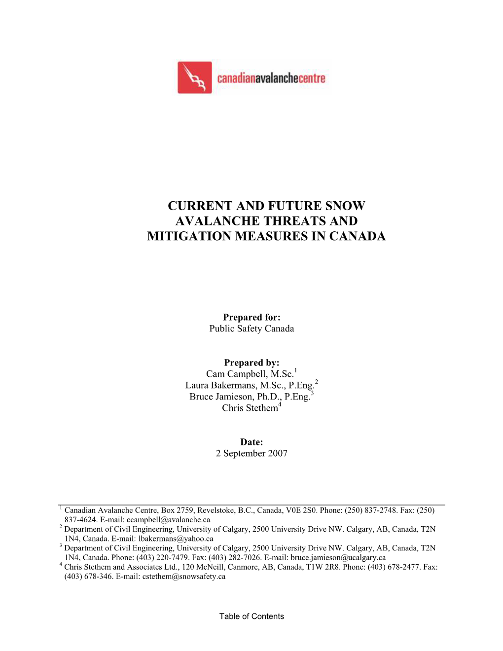 Current and Future Snow Avalanche Threats and Mitigation Measures in Canada