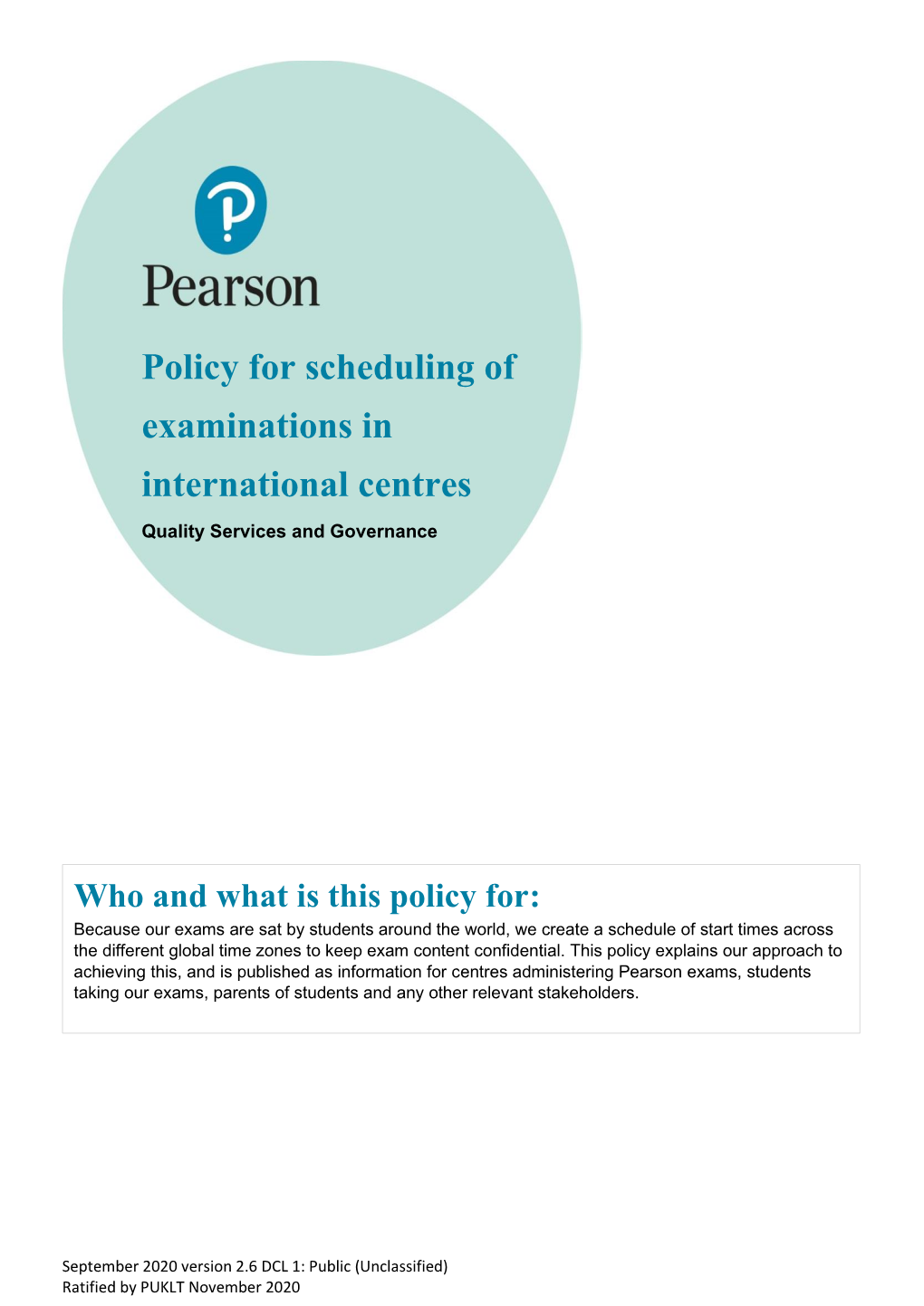 Scheduling Exams in International Centres Policy