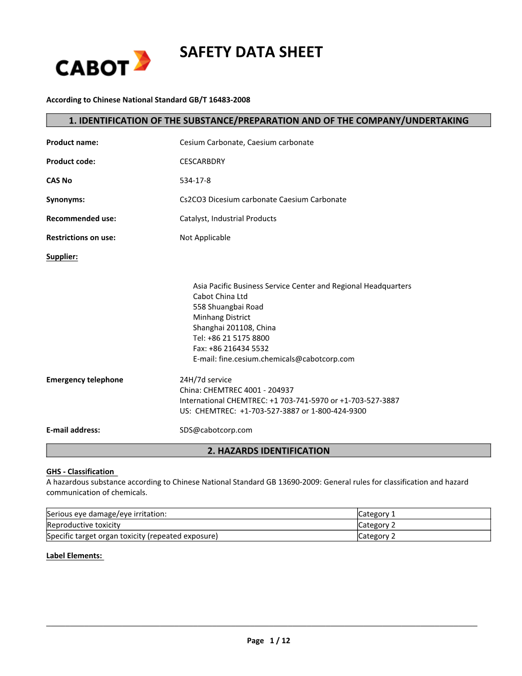 Safety Data Sheet