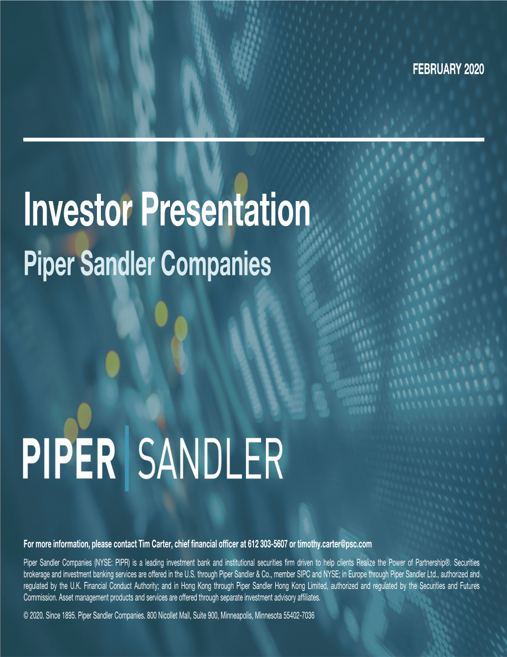 Investor Presentation Piper Sandler Companies