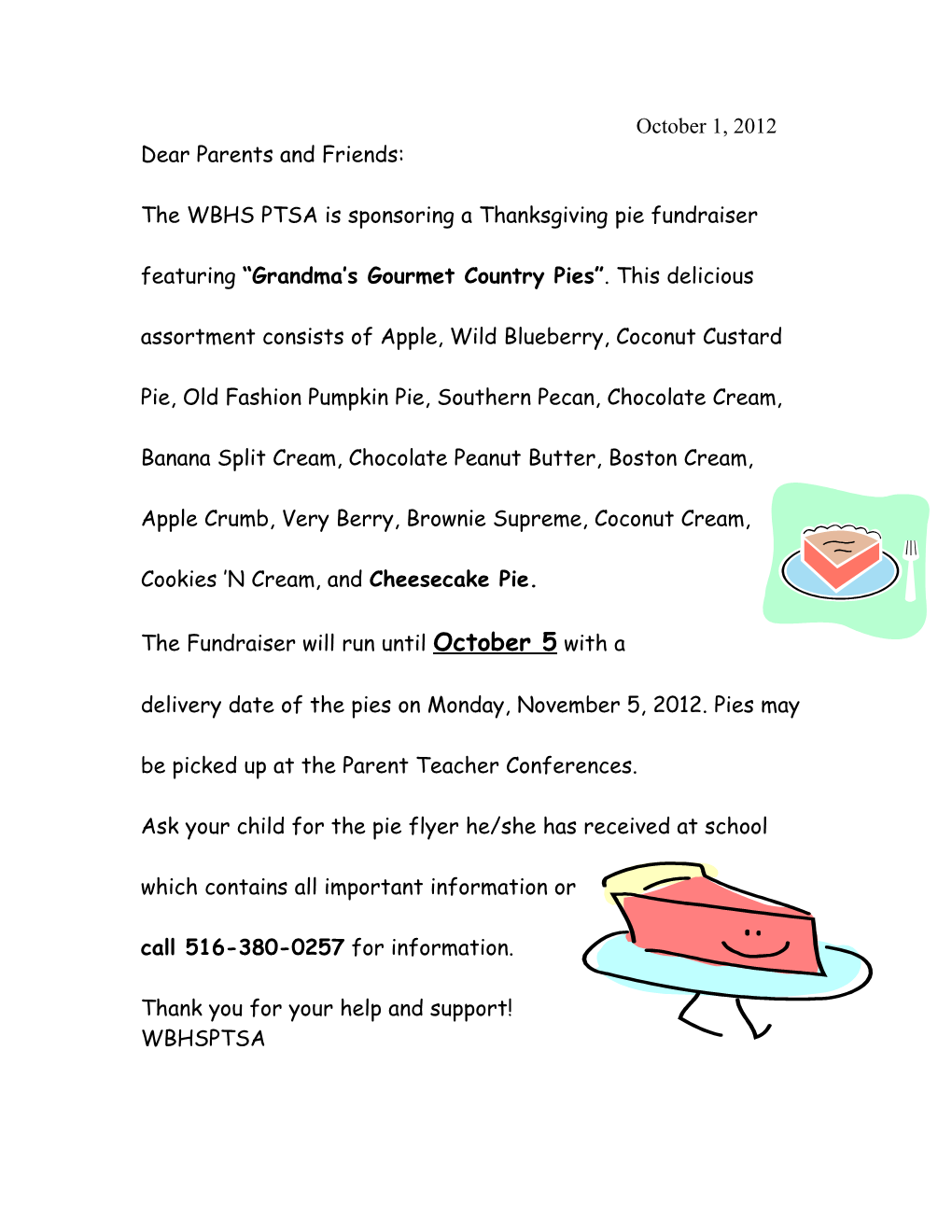 The WBHS PTSA Is Sponsoring a Thanksgiving Pie Fundraiser