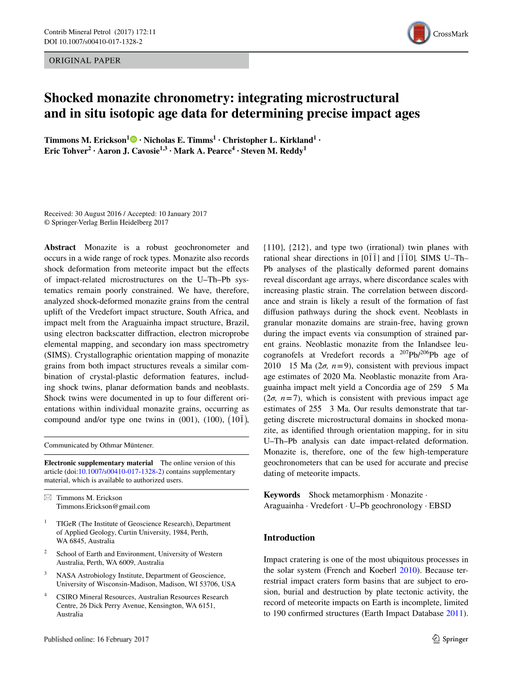 Shocked Monazite Chronometry: Integrating Microstructural and in Situ Isotopic Age Data for Determining Precise Impact Ages