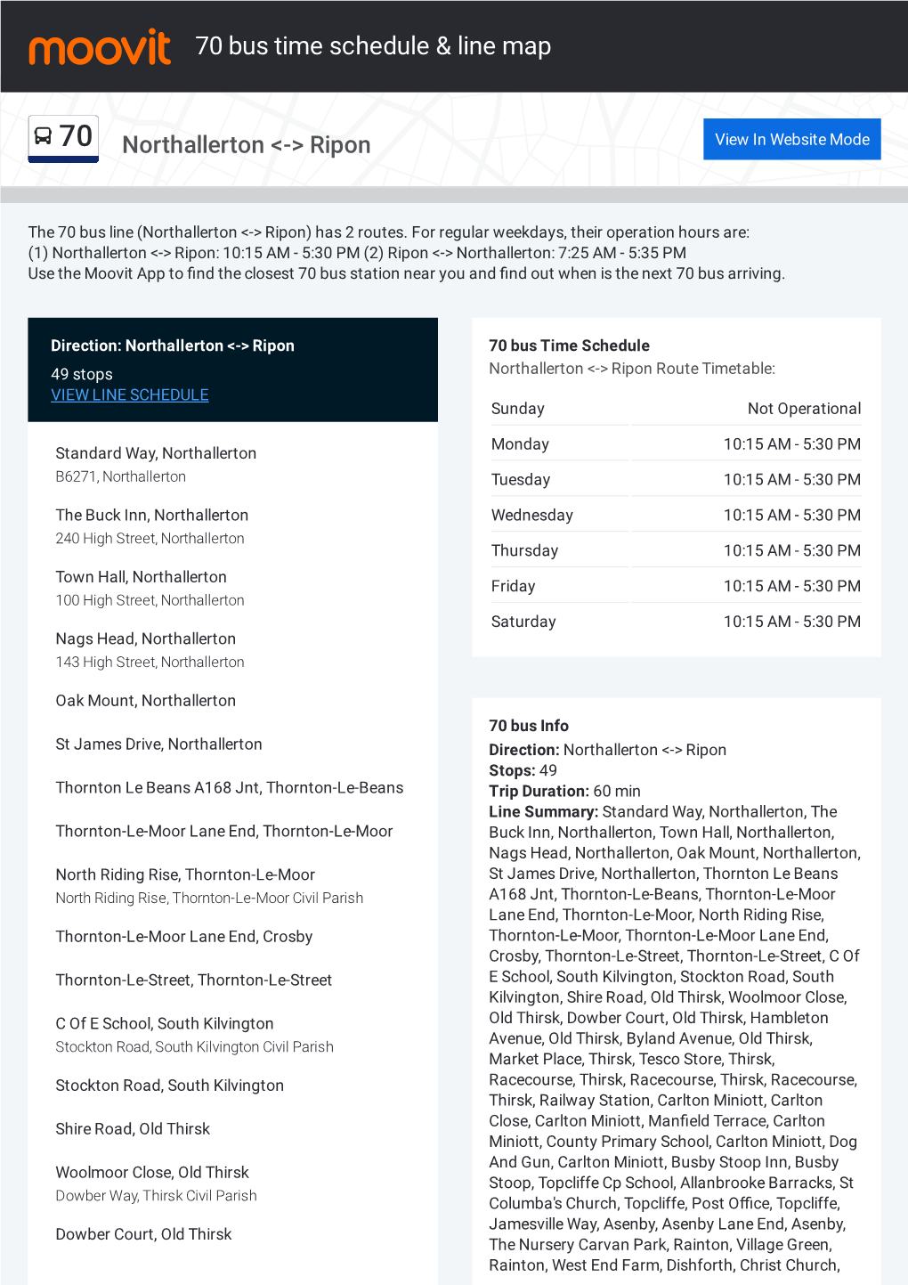 70 Bus Time Schedule & Line Route