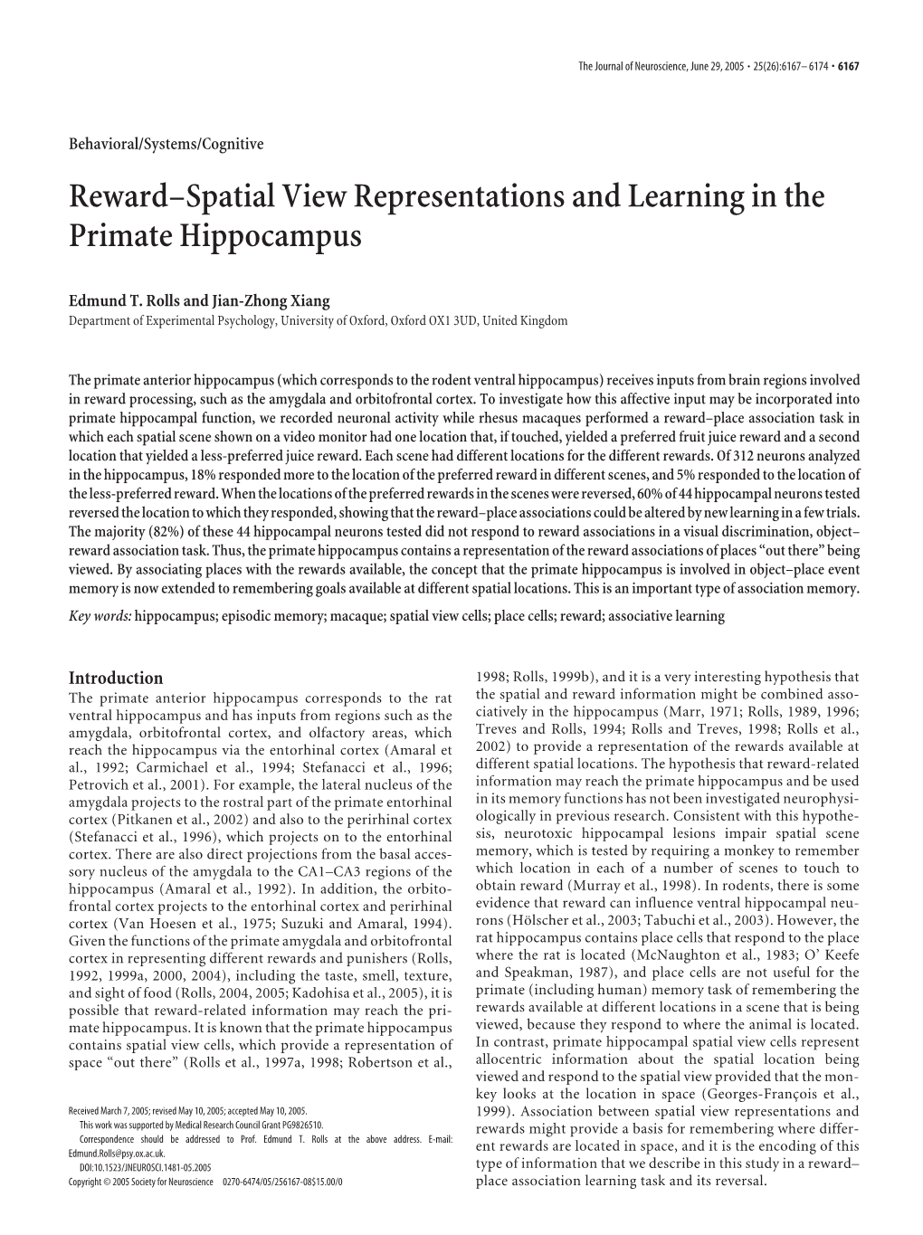 Reward–Spatial View Representations and Learning in the Primate Hippocampus