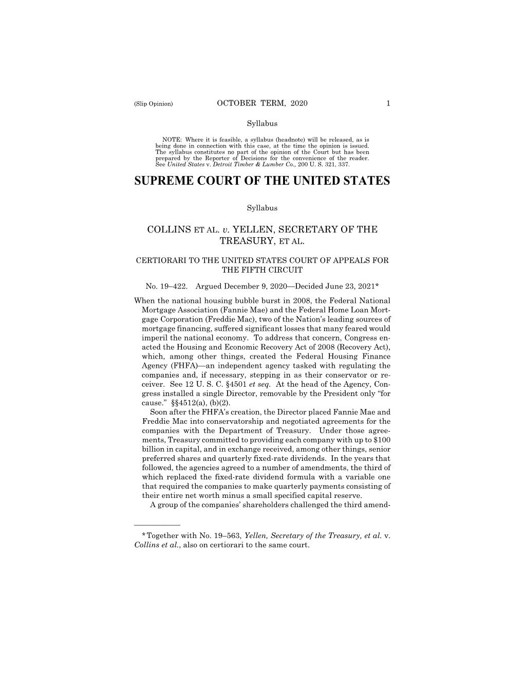 19-422 Collins V. Yellen (06/23/2021)