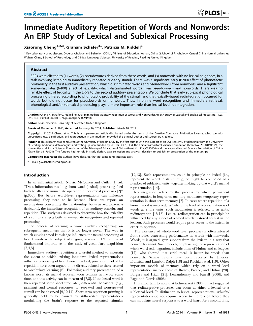 An ERP Study of Lexical and Sublexical Processing