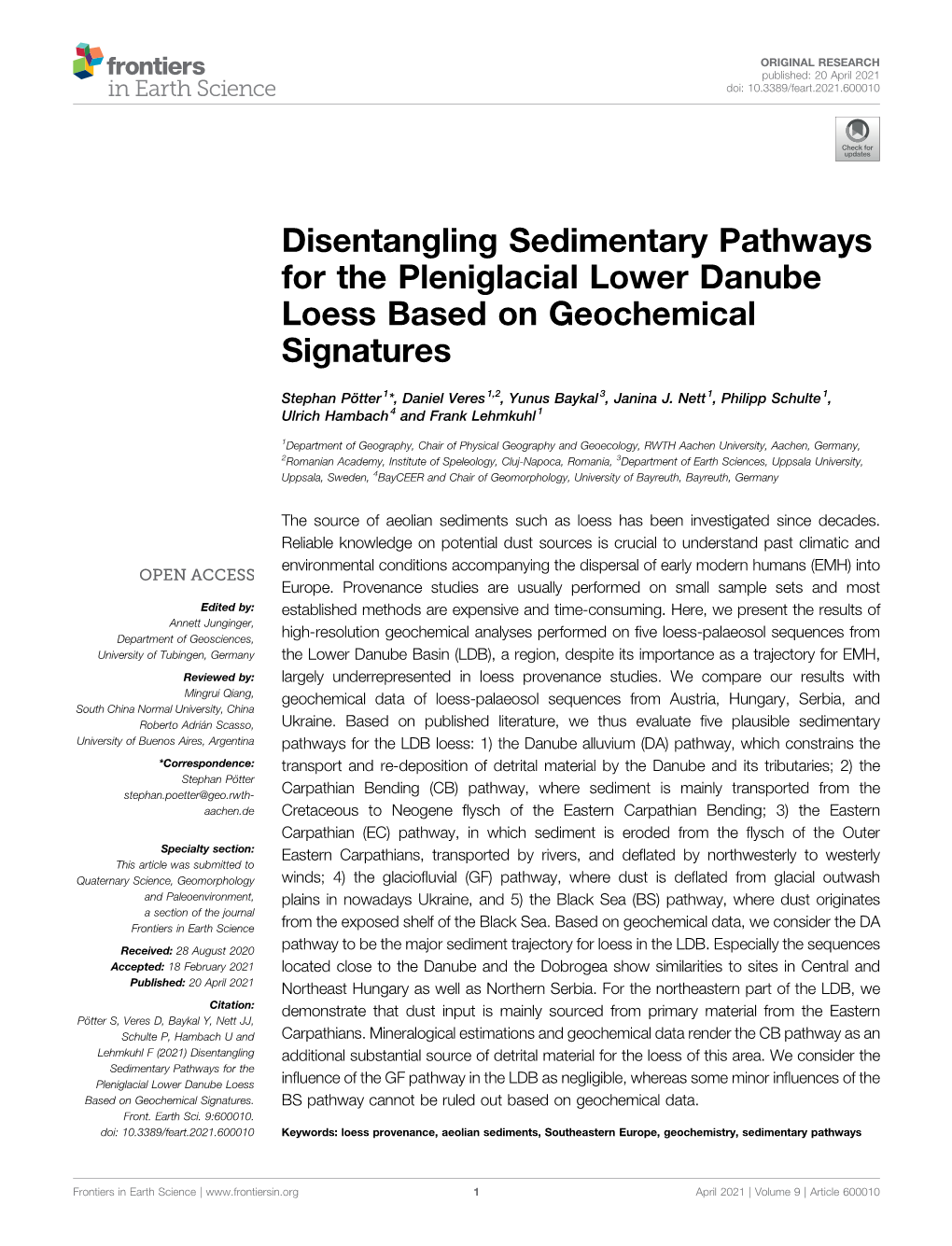 Disentangling Sedimentary Pathways for the Pleniglacial Lower Danube Loess Based on Geochemical Signatures