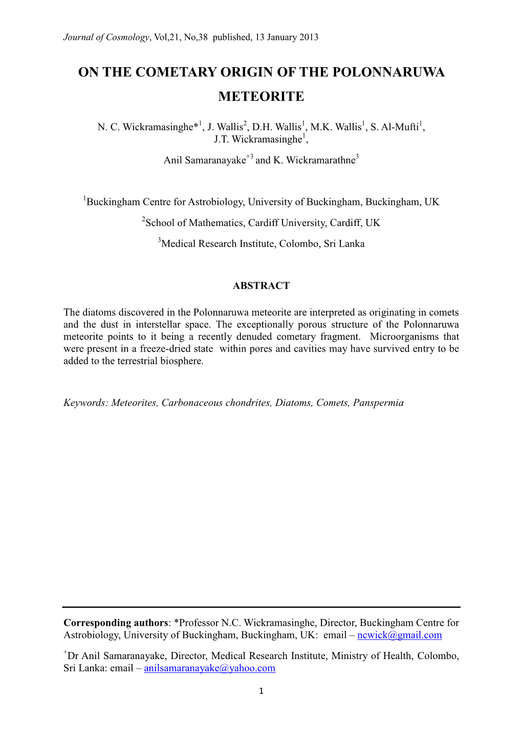 On the Cometary Origin of the Polonnaruwa Meteorite