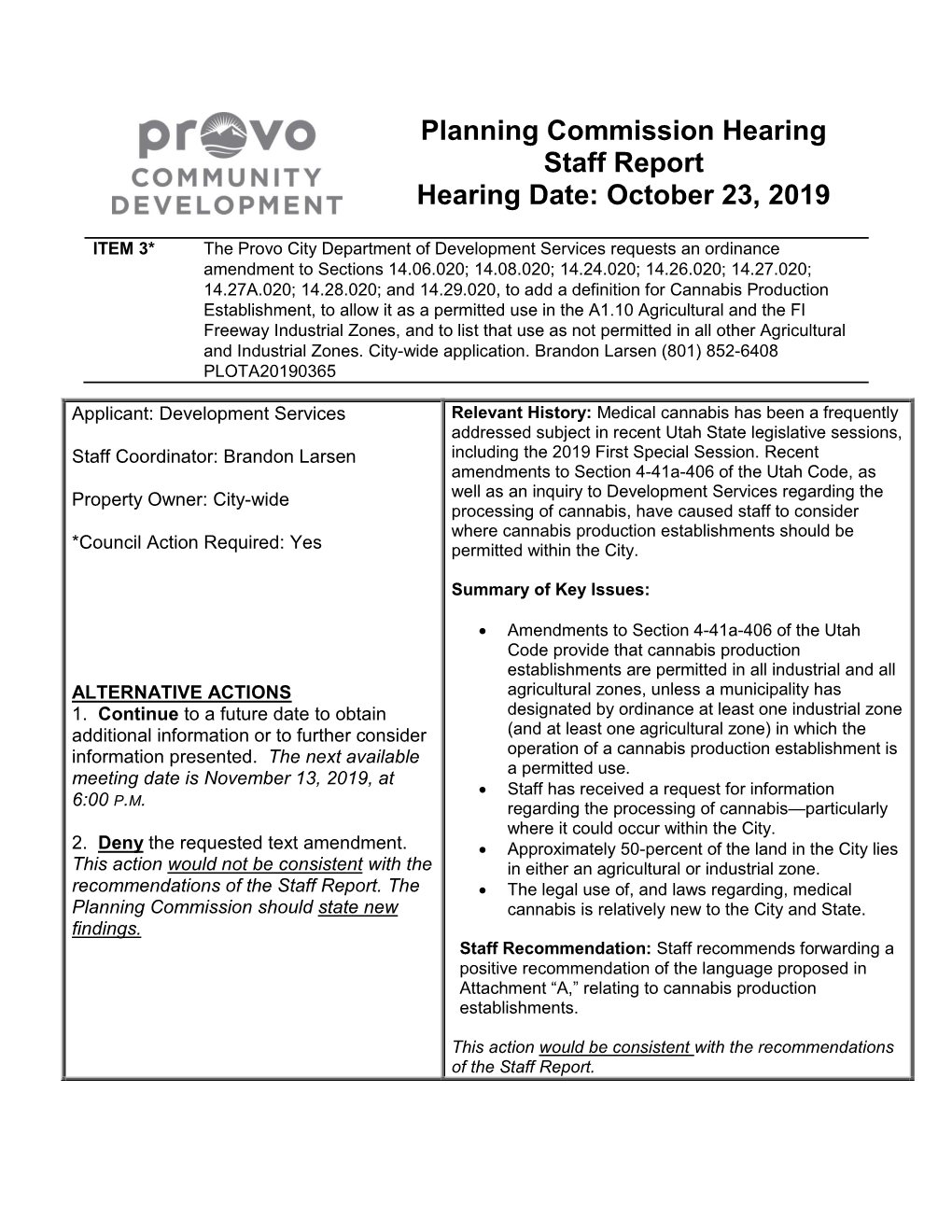 Planning Commission Hearing Staff Report Hearing Date: October 23, 2019