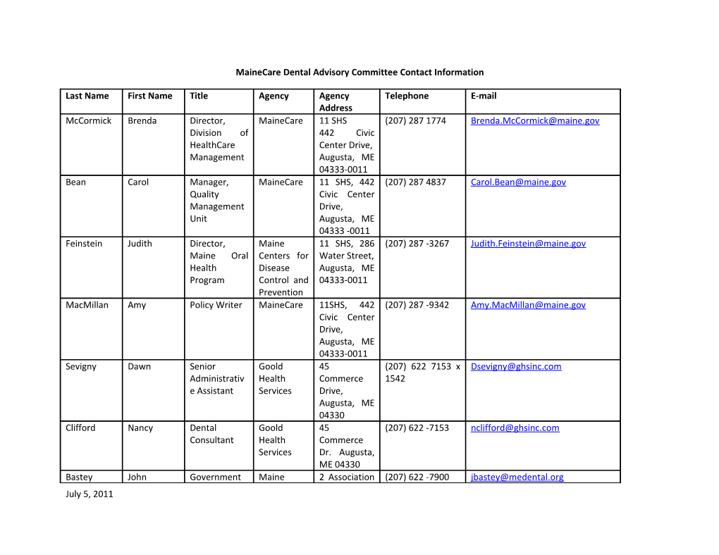 Mainecare Dental Advisory Committee Contact Information