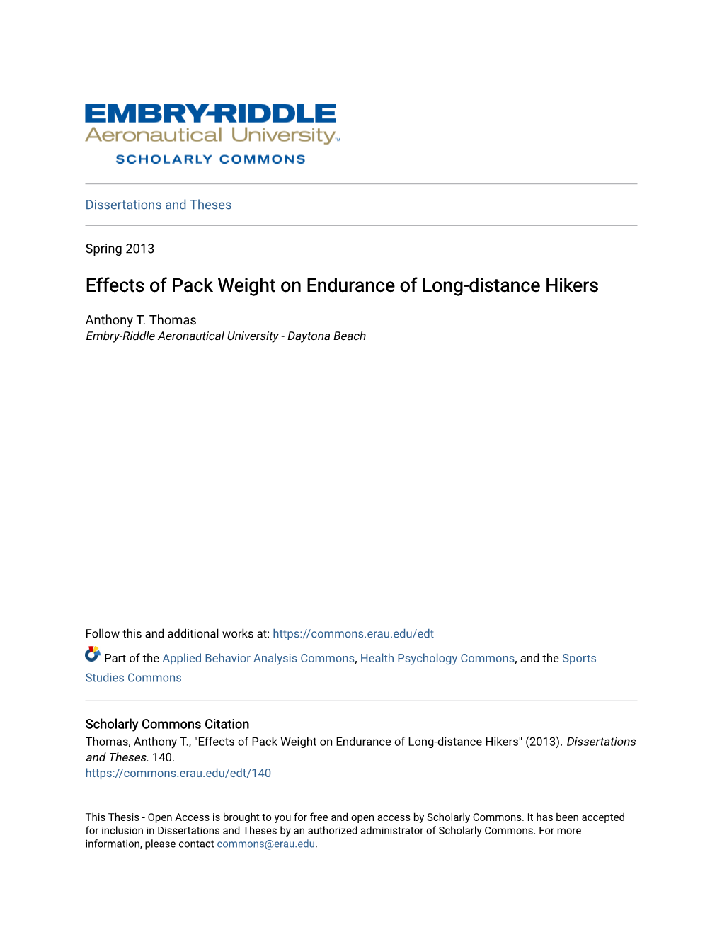 Effects of Pack Weight on Endurance of Long-Distance Hikers