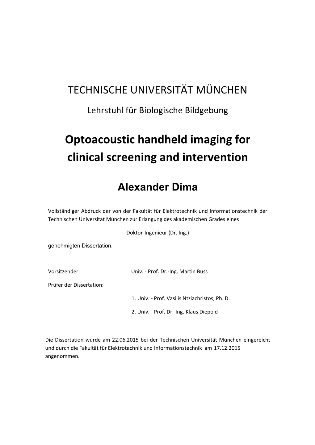 Optoacoustic Handheld Imaging for Clinical Screening and Intervention