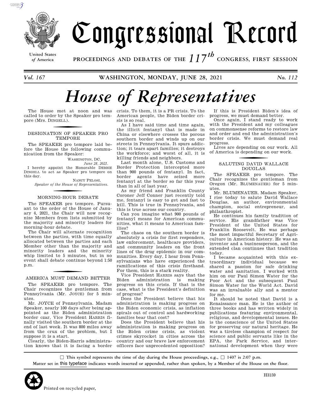 Congressional Record United States Th of America PROCEEDINGS and DEBATES of the 117 CONGRESS, FIRST SESSION