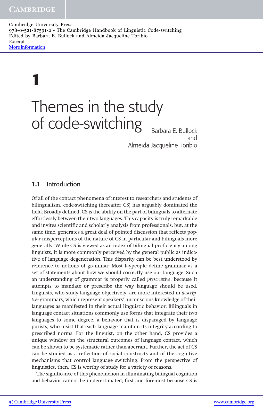 1 Themes in the Study of Code-Switching