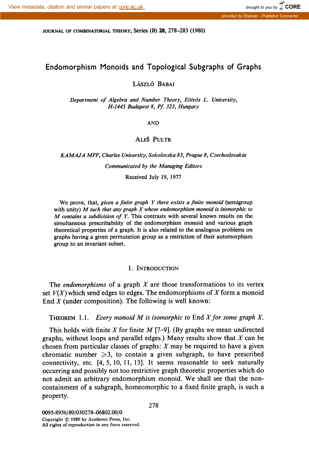 Endomorphism Monoids and Topological Subgraphs of Graphs