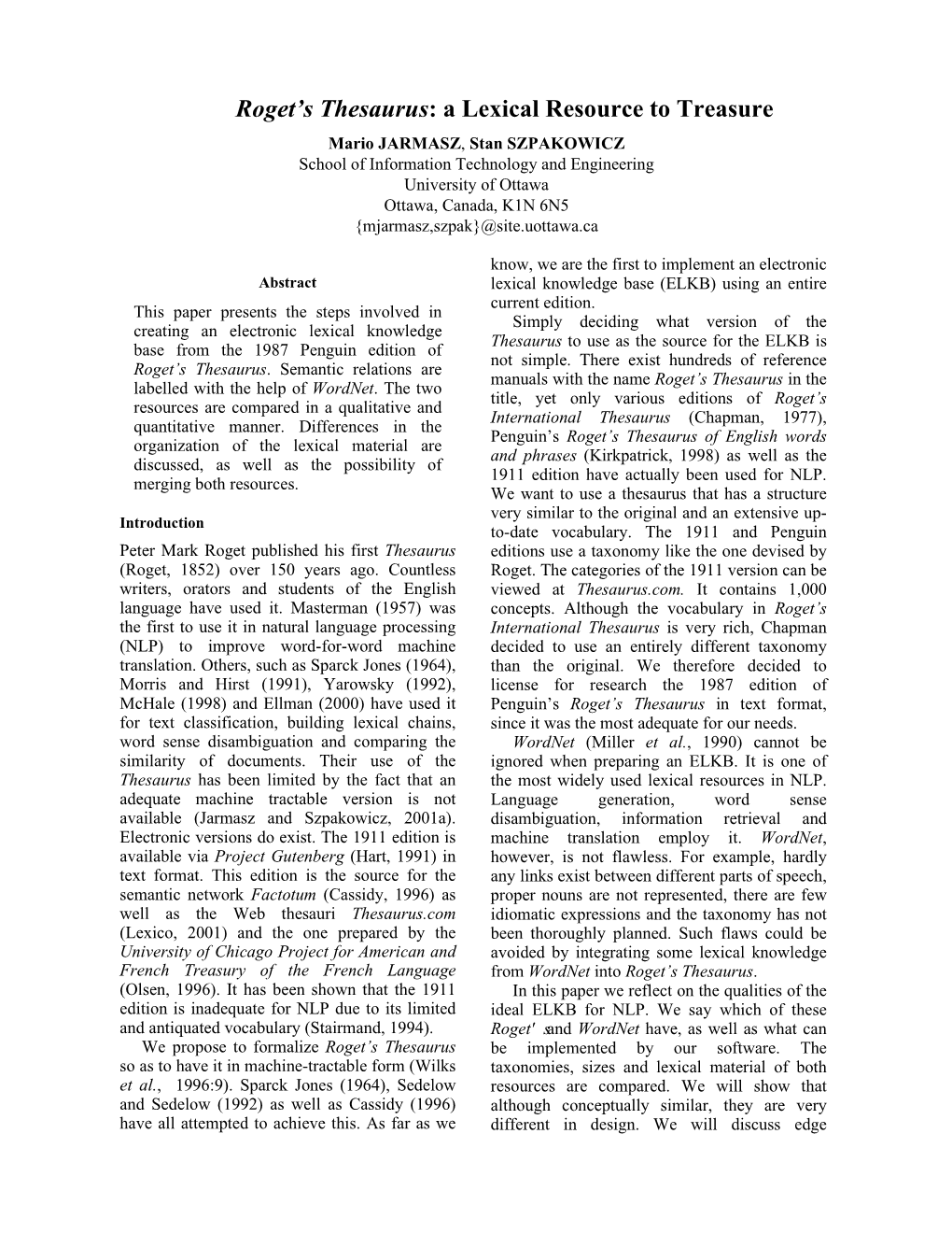 Roget's Thesaurus Ordered by Class Number % of H