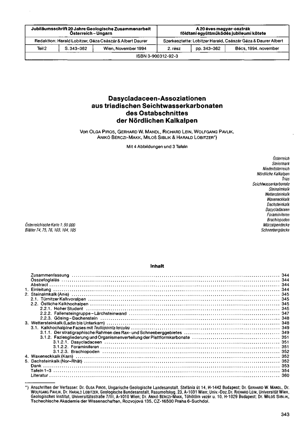 Dasycladaceen-Assoziationen Aus Triadischen Seichtwasserkarbonaten Des Ostabschnittes Der Nördlichen Kalkalpen