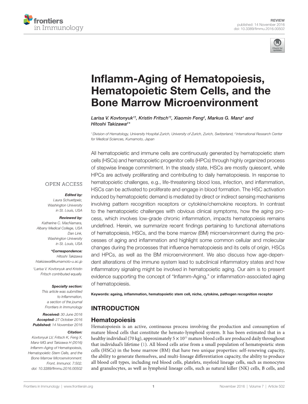Inflamm-Aging of Hematopoiesis, Hematopoietic Stem Cells, and the Bone Marrow Microenvironment