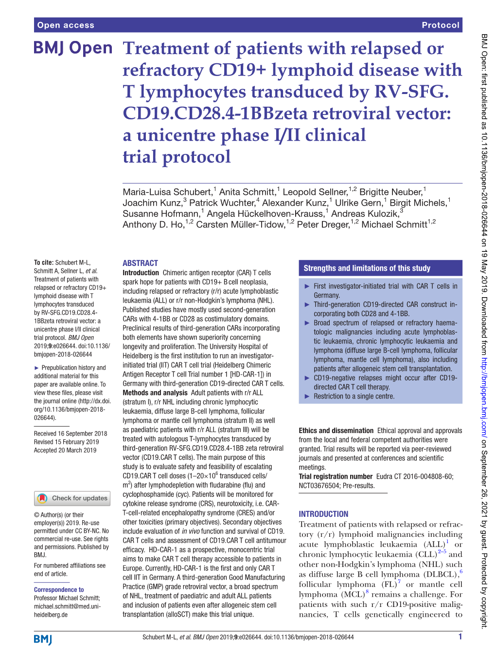 Treatment of Patients with Relapsed Or Refractory CD19+ Lymphoid Disease with T Lymphocytes Transduced by RV-SFG