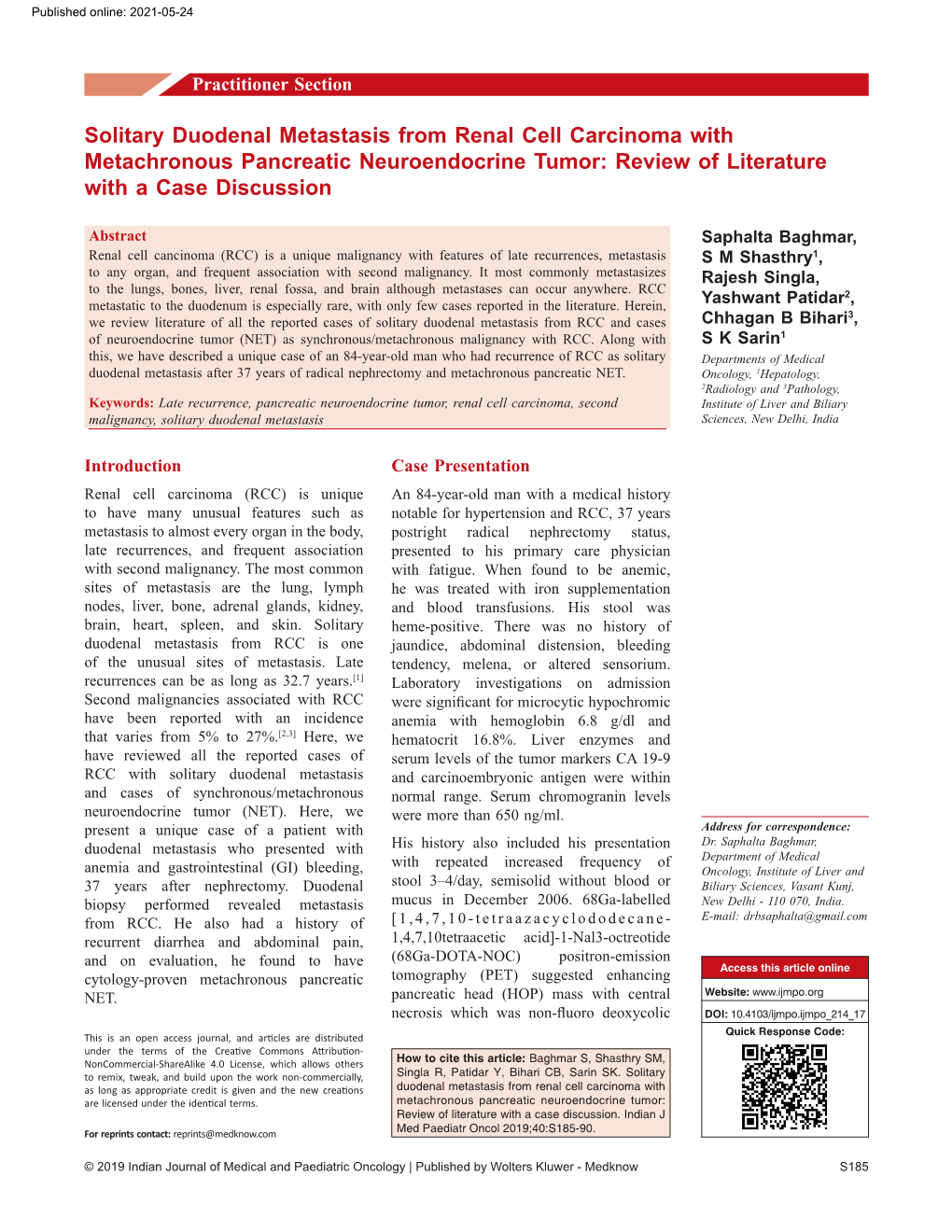 Solitary Duodenal Metastasis from Renal Cell Carcinoma with Metachronous Pancreatic Neuroendocrine Tumor: Review of Literature with a Case Discussion