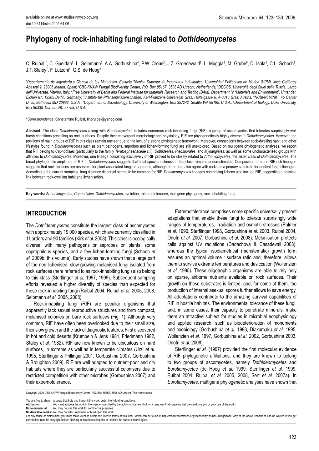 Phylogeny of Rock-Inhabiting Fungi Related to Dothideomycetes