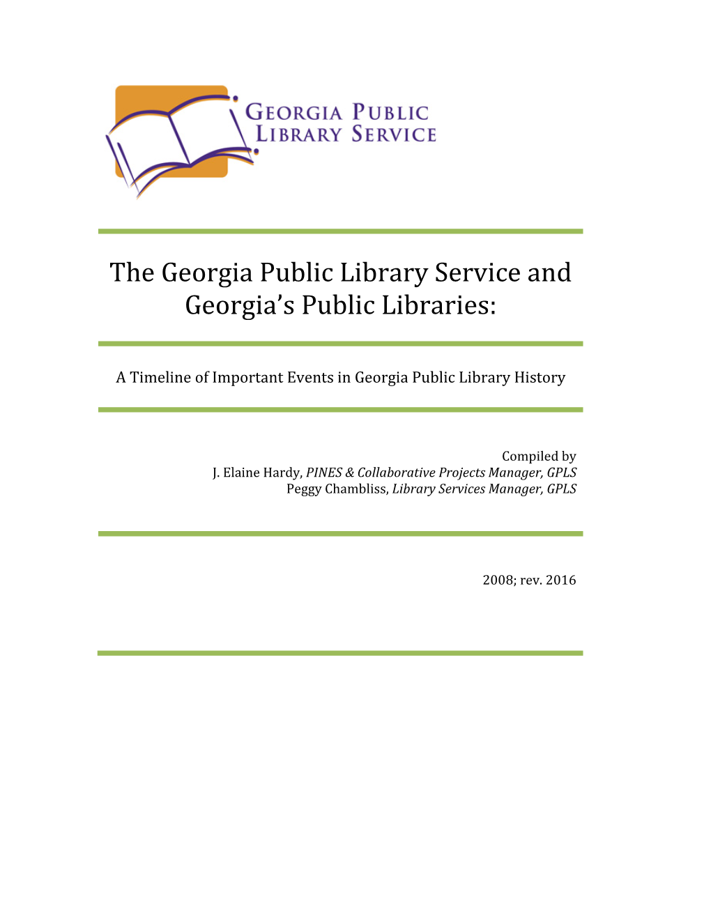 A Timeline of Important Events in Georgia Public Library History