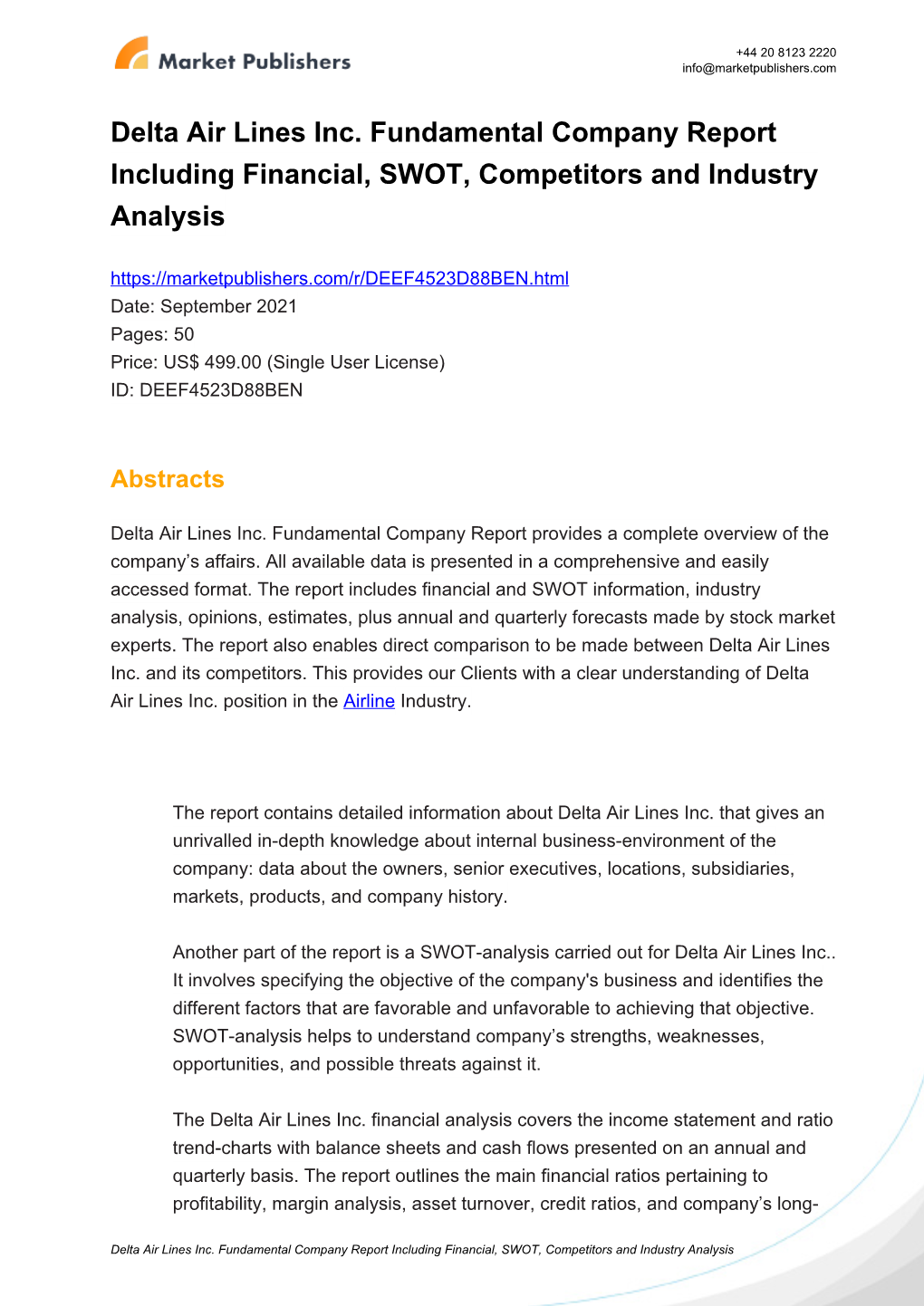 Delta Air Lines Inc. Fundamental Company Report Including