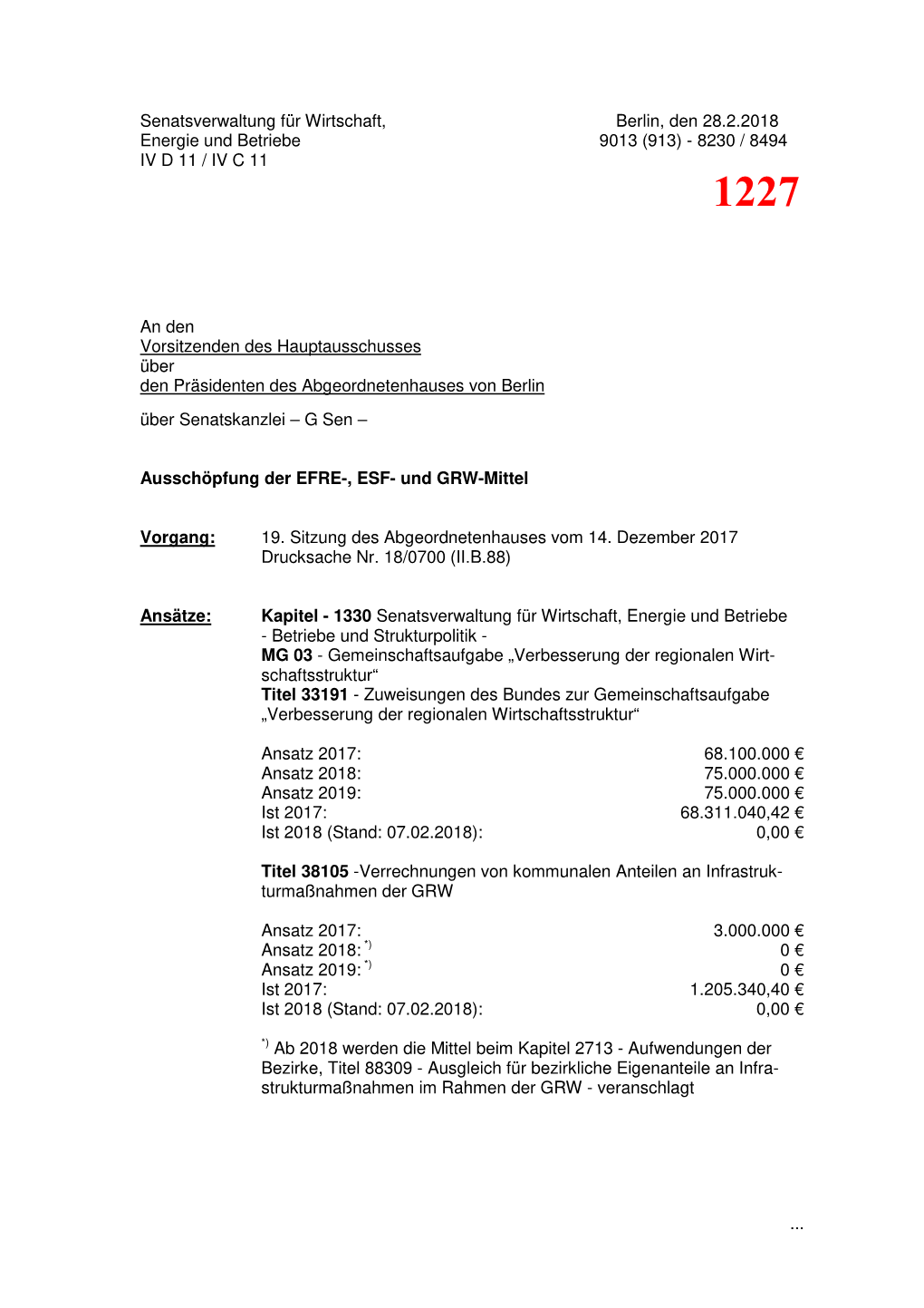 Senatsverwaltung Für Wirtschaft, Berlin, Den 28.2.2018 Energie Und Betriebe 9013 (913)