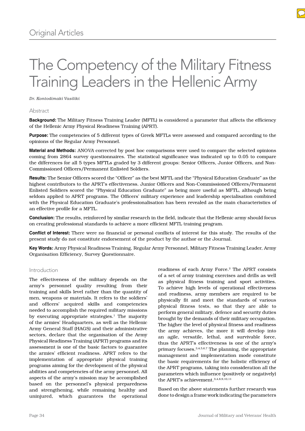 The Competency of the Military Fitness Training Leaders in the Hellenic Army