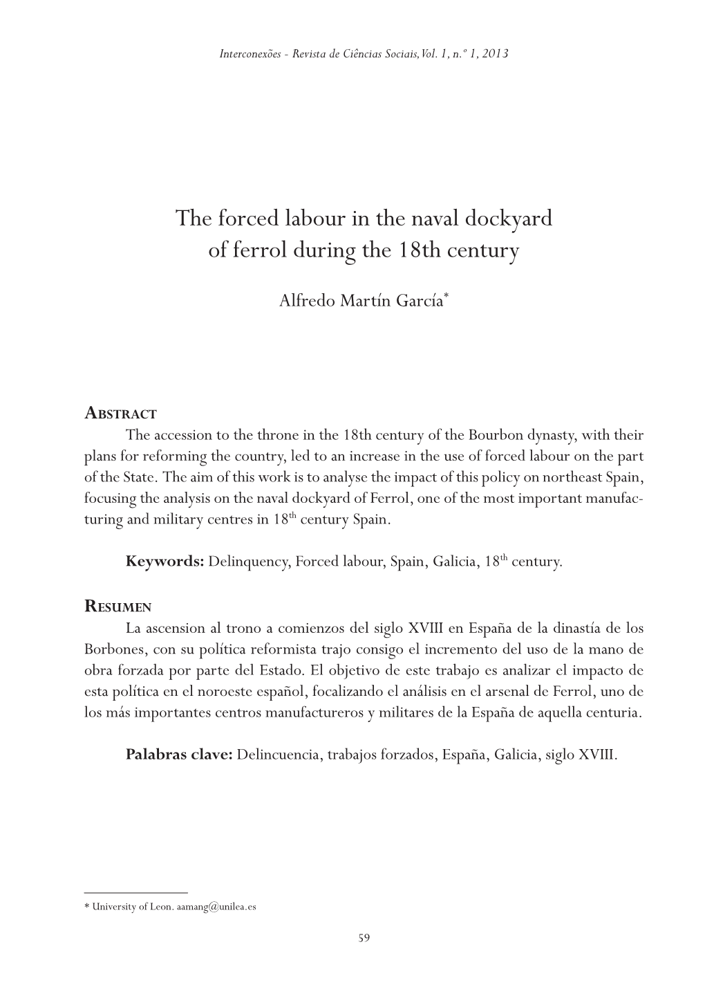 The Forced Labour in the Naval Dockyard of Ferrol During the 18Th Century